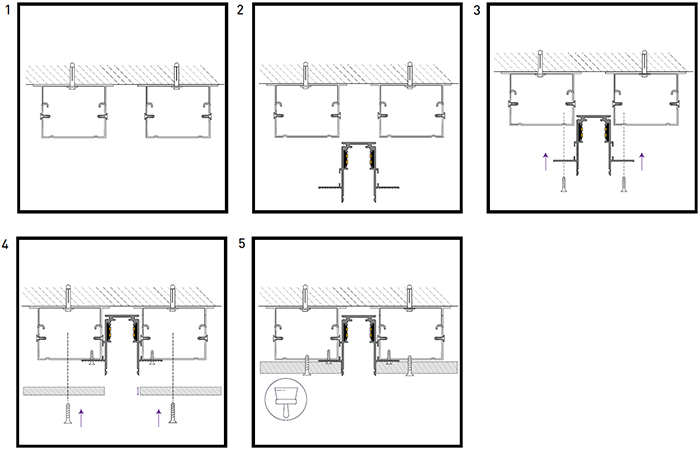 встраиваемый магнитный шинопровод "Эра" серии Nova - установка при использовании 1 листа гипсокартона 9мм
