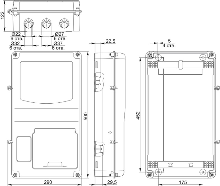 корпус пластиковый навесной ЩУРн-П 3/12 IP66 PC IEK Krepta 5 - размеры