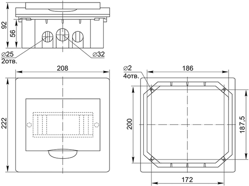 корпус IEK ЩРВ-П-8 IP41 Krepta 3 - размеры