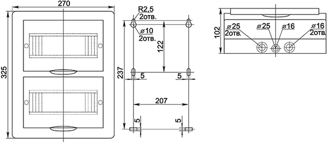 корпус ЩРН-П-24 DEKraft - размеры