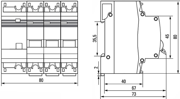 дифавтомат АД-32 3P+N EKF - размеры