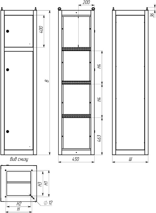 каркас сварной ВРУ-2 Unit S IP31 EKF - размеры