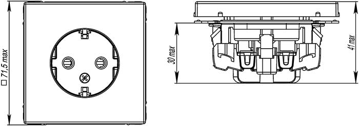 розетка 1-местная Systeme Electric серии ArtGallery с з/к и шторками - размеры