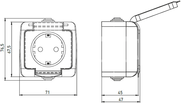 розетка 1-местная EKF "Мурманск" с з/к - размеры