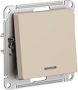 выключатель 1-клавишный Systeme Electric AtlasDesign, с подсветкой, песочный - внешний вид