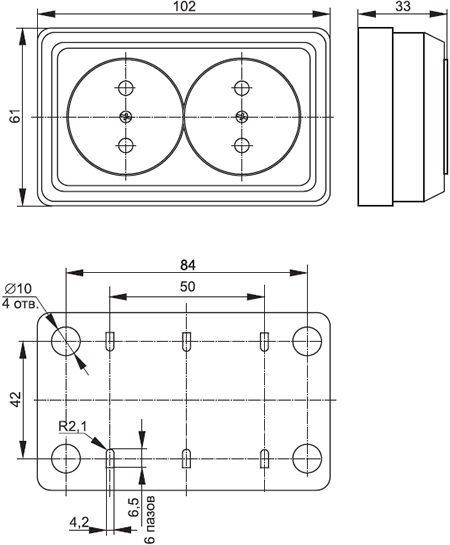 розетка 2-местная IEK "Октава" без з/к - размеры