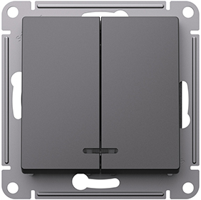 выключатель 2-клавишный Systeme Electric AtlasDesign, с подсветкой, базальт - внешний вид