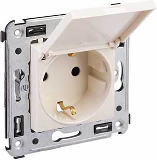 розетка 1-местная DKC Avanti, з/к + шторки + крышка, цвет ванильная дымка - внешний вид