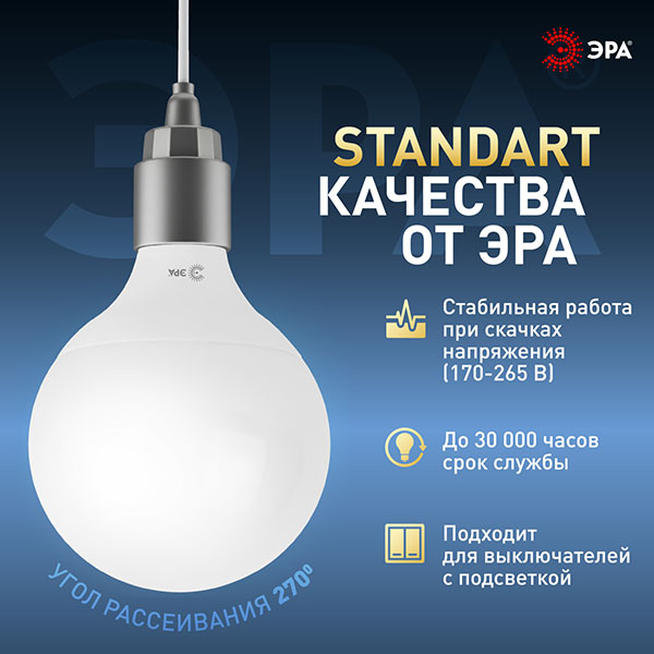 Лампа шар свд Е27 15Вт 4000К 1500лм G95 матовая  ЭРА