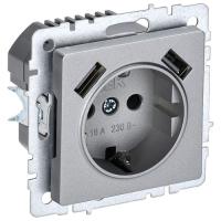 купить Брайт алюминий розетка скрытая 1-мест заземление шторки USB IP20 USB A+A 3,1А  в Ухте Брайт алюминий розетка скрытая 1-мест заземление шторки USB IP20 USB A+A 3,1А