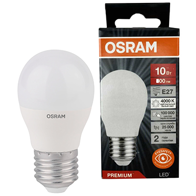 купить Лампа шар свд Е27 10Вт 4000К 800лм P45 матовый Osram LED Value black в Ухте Лампа шар свд Е27 10Вт 4000К 800лм P45 матовый Osram LED Value black