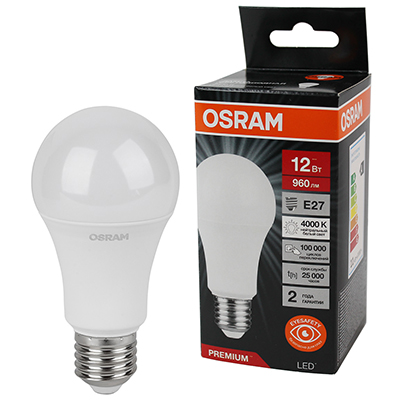 купить Лампа светодиодная 220В Е27 12Вт 4000К 960лм стандарт A60 матовая Osram LED Value black аналог 704744,707110 в Ухте Лампа светодиодная 220В Е27 12Вт 4000К 960лм стандарт A60 матовая Osram LED Value black аналог 704744,707110