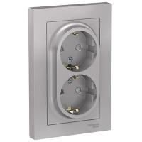 купить Атлас алюминий розетка скрытая 2-мест заземление шторки IP20  в Ухте Атлас алюминий розетка скрытая 2-мест заземление шторки IP20