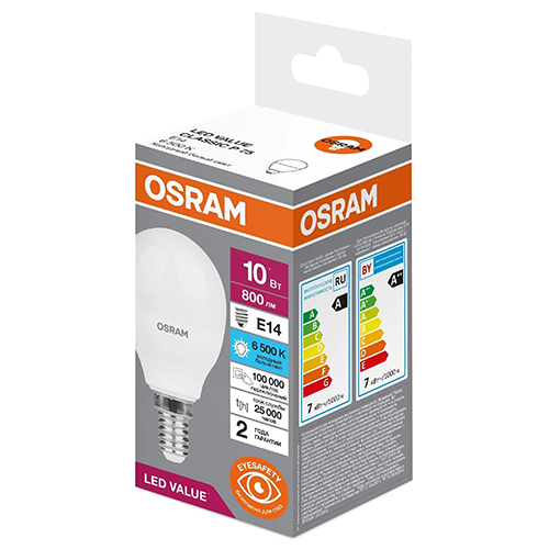 купить Лампа шар свд Е14 10Вт 6500К 800лм P45 матовый Osram LED Value в Ухте Лампа шар свд Е14 10Вт 6500К 800лм P45 матовый Osram LED Value
