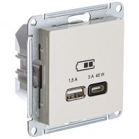 купить Атлас бежевый розетка USB type-A+type-C скрытая 2-ая тип-C 45Вт в Ухте Атлас бежевый розетка USB type-A+type-C скрытая 2-ая тип-C 45Вт