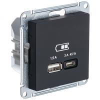 купить Атлас карбон розетка USB type-A+type-C скрытая 2-ая тип-C 45Вт в Ухте Атлас карбон розетка USB type-A+type-C скрытая 2-ая тип-C 45Вт