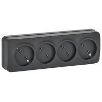 Глори черный розетка открытая 4-мест IP20 