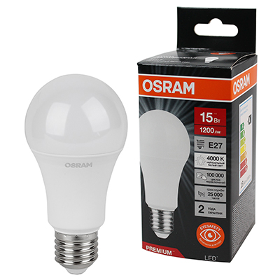 купить Лампа светодиодная 220В Е27 15Вт 4000К 1200лм стандарт A60 матовая Osram LED Value black аналог 707110,707111 в Ухте Лампа светодиодная 220В Е27 15Вт 4000К 1200лм стандарт A60 матовая Osram LED Value black аналог 707110,707111