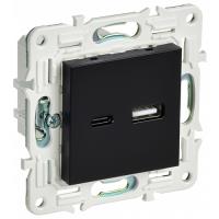 купить Сканди черный механизм USB A+C скрытая 2-ая  в Ухте Сканди черный механизм USB A+C скрытая 2-ая