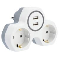купить Разветвитель 2-мест 16А заземление *USB белый треугольник пластик   в Ухте Разветвитель 2-мест 16А заземление *USB белый треугольник пластик
