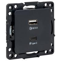 купить Стокгольм черный розетка USB type-A+type-C скрытая 2-ая  в Ухте Стокгольм черный розетка USB type-A+type-C скрытая 2-ая