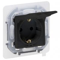 Инспириа антрацит розетка скрытая 1-мест заземление с крышкой шторки IP44 