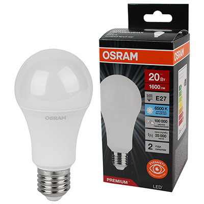 купить Лампа светодиодная 220В Е27 20Вт 6500К 1600лм стандарт A70 матовая Osram LED Value black в Ухте Лампа светодиодная 220В Е27 20Вт 6500К 1600лм стандарт A70 матовая Osram LED Value black