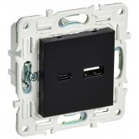 купить Сканди черный механизм USB A+C скрытая 2-ая  в Ухте Сканди черный механизм USB A+C скрытая 2-ая