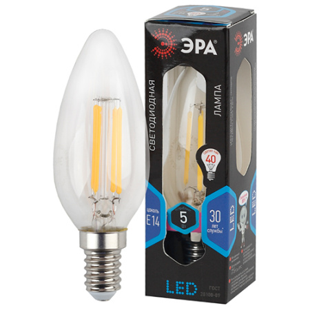 купить Лампа свеча свд Е14 5Вт 4000К 545лм В35 прозрачная филамент ЭРА  в Ухте Лампа свеча свд Е14 5Вт 4000К 545лм В35 прозрачная филамент ЭРА