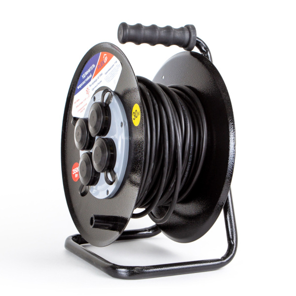 Удлинитель 4-мест 30м КГ 3*1,5 черный катушка IP44 PlexUp 3500Вт