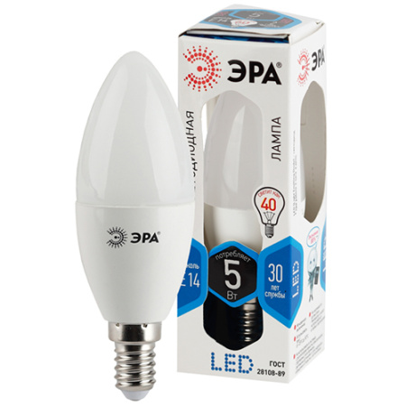 Лампа свд 220В Е14 5Вт 4000К 400лм свеча С35 матовая ЭРА 