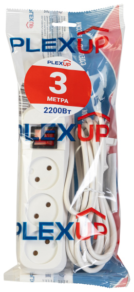 купить Удлинитель 3-мест 3м ПВС 2*0,75 белый выкл PlexUp   в Ухте Удлинитель 3-мест 3м ПВС 2*0,75 белый выкл PlexUp