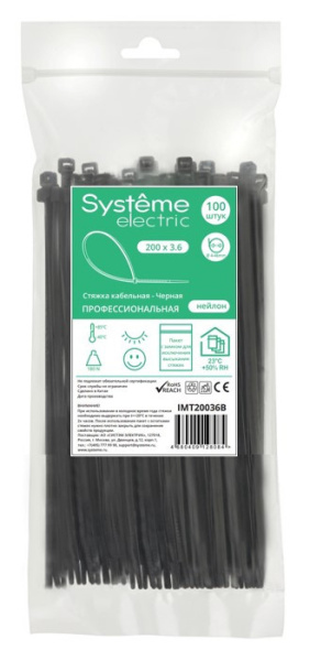 купить Хомут 150*3,6мм нейлон черный Systeme Electric 100шт в Ухте Хомут 150*3,6мм нейлон черный Systeme Electric 100шт