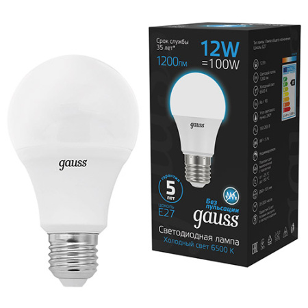 купить Лампа светодиодная 220В Е27 12Вт 6500К 1200лм стандарт A60 матовая Gauss Black в Ухте Лампа светодиодная 220В Е27 12Вт 6500К 1200лм стандарт A60 матовая Gauss Black