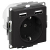 AtlasDesign карбон розетка со встроенным USB скрытая 1-мест заземление шторки IP20 USB A+A, 5В/2,4А, 2х5В/1,2А