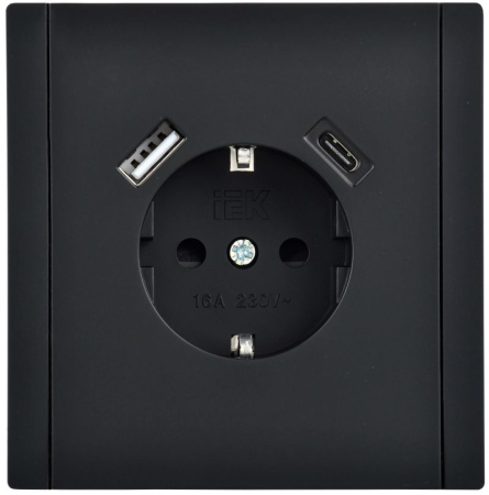 Фортепиано черный механизм розетки скрытая 1-мест заземление шторки USB IP20 