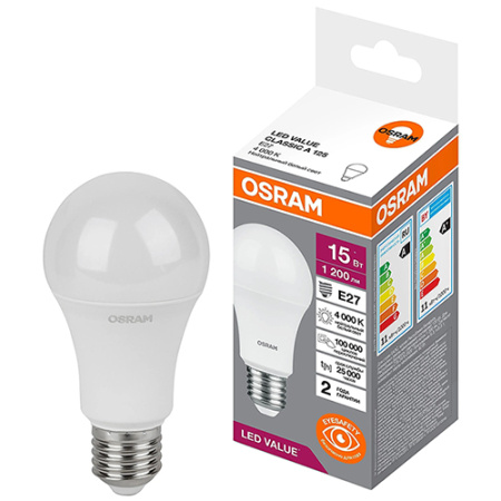 купить Лампа светодиодная 220В Е27 15Вт 4000К 1200лм стандарт A60 матовая Osram LED Value в Ухте Лампа светодиодная 220В Е27 15Вт 4000К 1200лм стандарт A60 матовая Osram LED Value