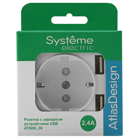 AtlasDesign белый розетка скрытая 1-мест заземление шторки USB IP20 
