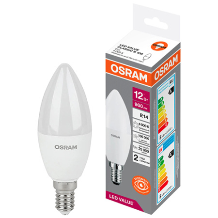 купить Лампа свеча свд Е14 12Вт 4000К 800лм B75 матовая Osram LED Value в Ухте Лампа свеча свд Е14 12Вт 4000К 800лм B75 матовая Osram LED Value