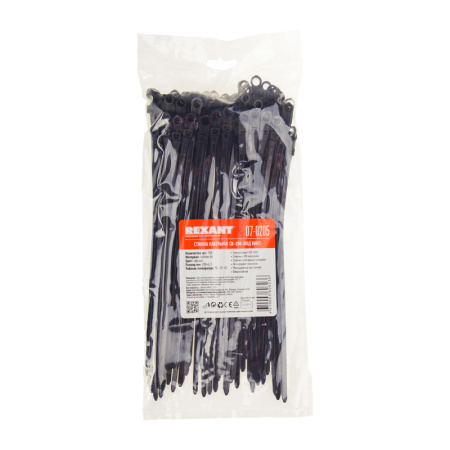 купить Хомут 200*4,3мм нейлон черный под винт Rexant  в Ухте Хомут 200*4,3мм нейлон черный под винт Rexant