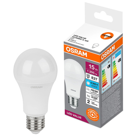 купить Лампа светодиодная 220В Е27 15Вт 6500К 1200лм стандарт A60 матовая Osram LED Value в Ухте Лампа светодиодная 220В Е27 15Вт 6500К 1200лм стандарт A60 матовая Osram LED Value
