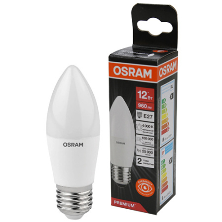 купить Лампа свеча свд Е27 12Вт 4000К 960лм B39 матовая Osram LED Value black в Ухте Лампа свеча свд Е27 12Вт 4000К 960лм B39 матовая Osram LED Value black