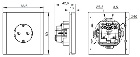 Фортепиано сталь розетка скрытая 1-мест заземление IP20 