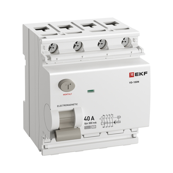 Выключатель дифференциальный (УЗО) 4Р 40А 300мА AC 6кА ВД-100N EKF PROxima