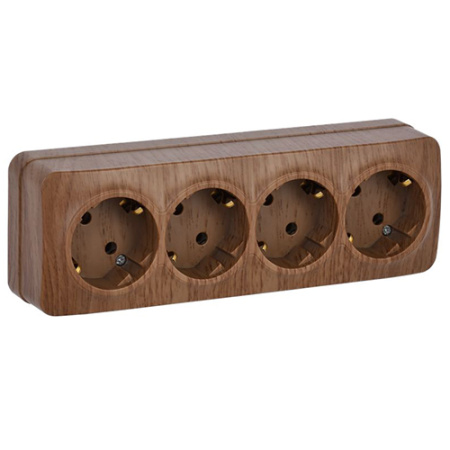 Глори дуб розетка открытая 4-мест заземление IP20