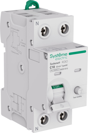 Дифавтомат 2Р 10А C тип AC 30мА 6кА 2мод S9D Systeme Electric Systeme9