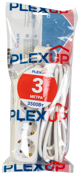 купить Удлинитель 3-мест 3м ПВС 3*1 белый PlexUp в Ухте Удлинитель 3-мест 3м ПВС 3*1 белый PlexUp
