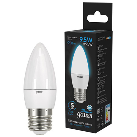 купить Лампа свеча свд Е27 9,5Вт 6500К 950лм С35 матовая Gauss  в Ухте Лампа свеча свд Е27 9,5Вт 6500К 950лм С35 матовая Gauss