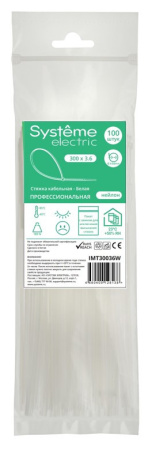 купить Хомут 300*3,6мм нейлон белый Systeme Electric 100шт в Ухте Хомут 300*3,6мм нейлон белый Systeme Electric 100шт