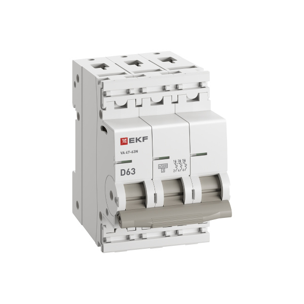Автомат 3Р 63А D 4,5кА ВА47-63N EKF PROxima 